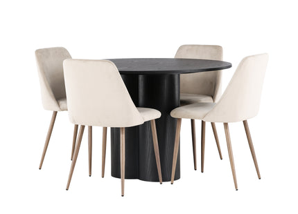 Venture Home Olivia & Night Runda Matbord ⌀110 Svart + Matstolar 2-pack Beige