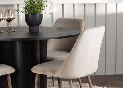 Venture Home Olivia & Night Runda Matbord ⌀110 Svart + Matstolar 2-pack Beige