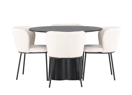 Venture Home Olivia & Edina Runda Matbord ⌀110 Svart + Matstolar 2-pack Vit