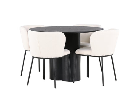 Venture Home Olivia & Edina Runda Matbord ⌀110 Svart + Matstolar 2-pack Vit