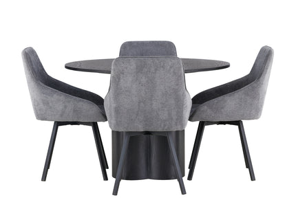 Venture Home Olivia & Rosie Runda Matbord ⌀110 Svart + Matstolar 2-pack Grå