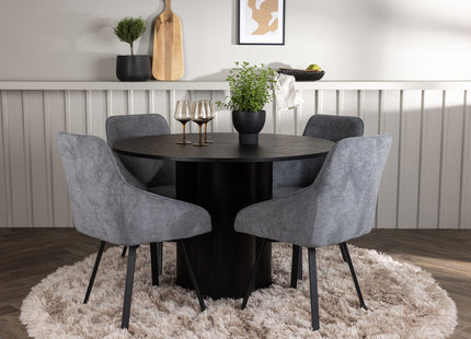 Venture Home Olivia & Rosie Runda Matbord ⌀110 Svart + Matstolar 2-pack Grå