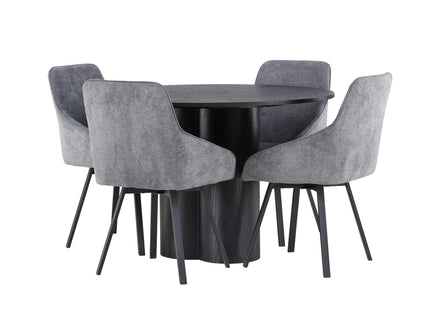 Venture Home Olivia & Rosie Runda Matbord ⌀110 Svart + Matstolar 2-pack Grå