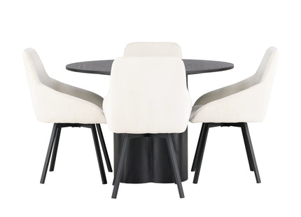 Venture Home Olivia & Rosie Runda Matbord ⌀110 Svart + Matstolar 2-pack Beige