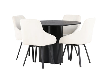 Venture Home Olivia & Rosie Runda Matbord ⌀110 Svart + Matstolar 2-pack Beige