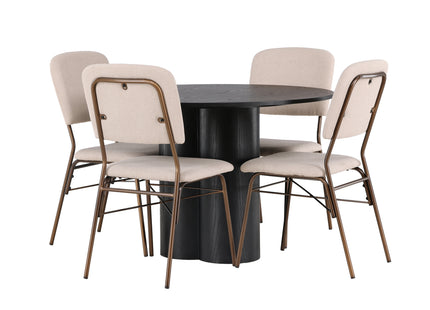 Venture Home Olivia & Seda Runda Matbord ⌀110 Svart + Matstolar 2-pack Beige