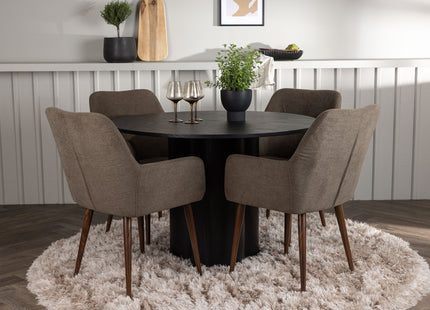 Venture Home Olivia & Tomorrow Runda Matbord ⌀110 Svart + Matstolar 2-pack Brun