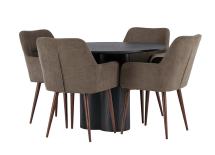 Venture Home Olivia & Tomorrow Runda Matbord ⌀110 Svart + Matstolar 2-pack Brun