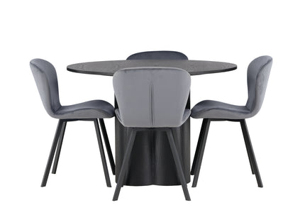 Venture Home Olivia & Lilja Runda Matbord ⌀110 Svart + Matstolar 2-pack Grå