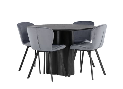 Venture Home Olivia & Lilja Runda Matbord ⌀110 Svart + Matstolar 2-pack Grå