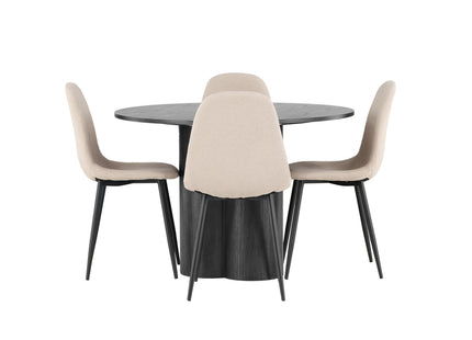 Venture Home Olivia & Polar Runda Matbord ⌀110 Svart + Matstolar 2-pack Beige