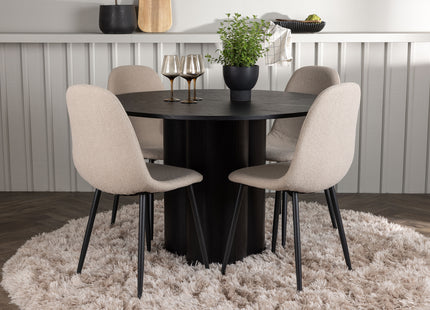 Venture Home Olivia & Polar Runda Matbord ⌀110 Svart + Matstolar 2-pack Beige