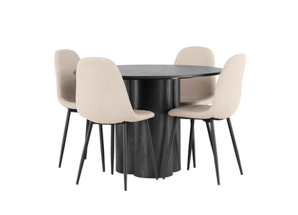 Venture Home Olivia & Polar Runda Matbord ⌀110 Svart + Matstolar 2-pack Beige