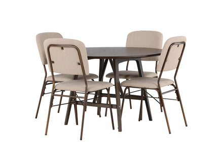 Venture Home Kaseidon & Seda Runda Matbord ⌀100 Mörkbrun + Matstolar 2-pack Beige