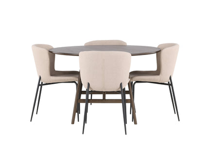 Venture Home Modesto & Kaseidon Matstolar 2-pack Beige + Runda Matbord ⌀100 Mörkbrun