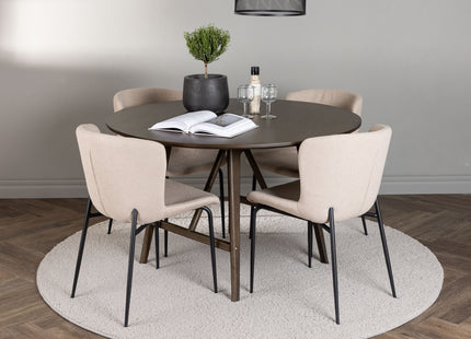 Venture Home Modesto & Kaseidon Matstolar 2-pack Beige + Runda Matbord ⌀100 Mörkbrun