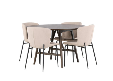 Venture Home Modesto & Kaseidon Matstolar 2-pack Beige + Runda Matbord ⌀100 Mörkbrun