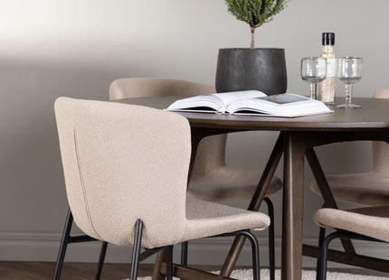 Venture Home Modesto & Kaseidon Matstolar 2-pack Beige + Runda Matbord ⌀100 Mörkbrun