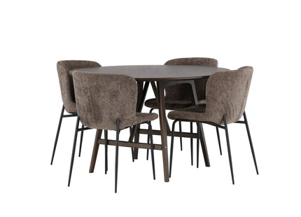 Venture Home Modesto & Kaseidon Matstolar 2-pack Brun + Runda Matbord ⌀100 Mörkbrun