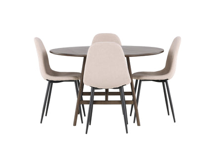 Venture Home Kaseidon & Polar Runda Matbord ⌀100 Mörkbrun + Matstolar 2-pack Beige