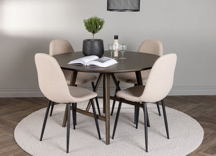 Venture Home Kaseidon & Polar Runda Matbord ⌀100 Mörkbrun + Matstolar 2-pack Beige
