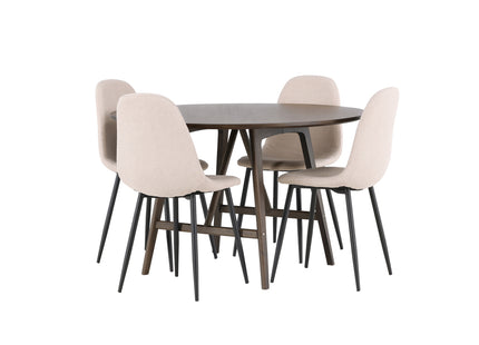 Venture Home Kaseidon & Polar Runda Matbord ⌀100 Mörkbrun + Matstolar 2-pack Beige