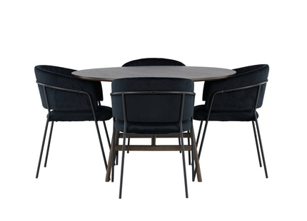 Venture Home Kaseidon & Selma Runda Matbord ⌀100 Mörkbrun + Matstolar 2-pack Svart