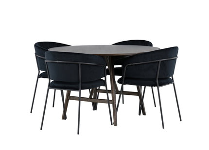 Venture Home Kaseidon & Selma Runda Matbord ⌀100 Mörkbrun + Matstolar 2-pack Svart
