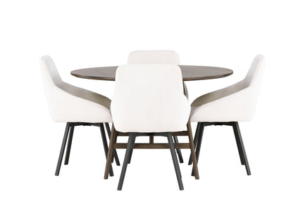 Venture Home Kaseidon & Rosie Runda Matbord ⌀100 Mörkbrun + Matstolar 2-pack Beige