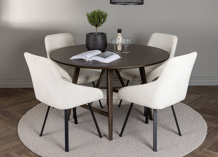 Venture Home Kaseidon & Rosie Runda Matbord ⌀100 Mörkbrun + Matstolar 2-pack Beige