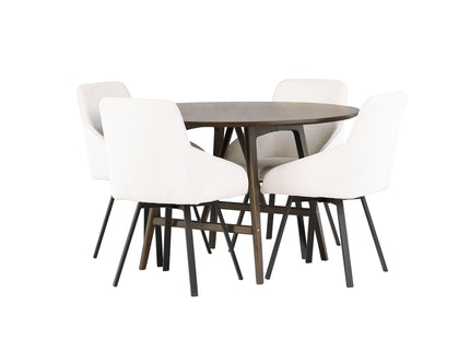 Venture Home Kaseidon & Rosie Runda Matbord ⌀100 Mörkbrun + Matstolar 2-pack Beige