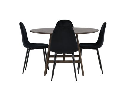 Venture Home Polar & Kaseidon Matstolar 2-pack Svart + Runda Matbord ⌀100 Mörkbrun