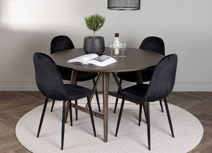 Venture Home Polar & Kaseidon Matstolar 2-pack Svart + Runda Matbord ⌀100 Mörkbrun