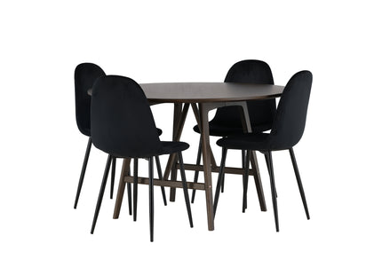 Venture Home Polar & Kaseidon Matstolar 2-pack Svart + Runda Matbord ⌀100 Mörkbrun
