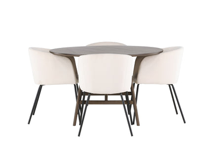 Venture Home Berit & Kaseidon Matstolar Beige + Runda Matbord ⌀100 Mörkbrun