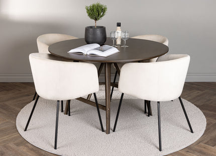 Venture Home Berit & Kaseidon Matstolar Beige + Runda Matbord ⌀100 Mörkbrun