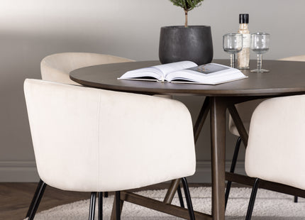 Venture Home Berit & Kaseidon Matstolar Beige + Runda Matbord ⌀100 Mörkbrun