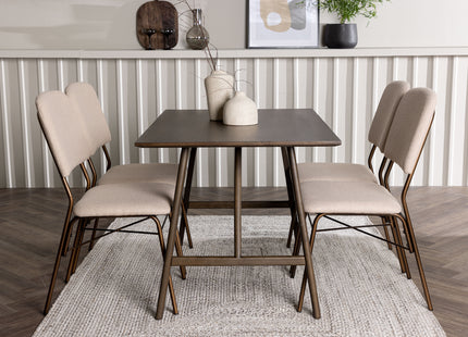Venture Home Kaseidon & Seda Rektangulära Matbord 120 x 80 Mörkbrun + Matstolar 2-pack Beige