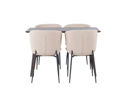 Venture Home Modesto & Kaseidon Matstolar 2-pack Beige + Rektangulära Matbord 120 x 80 Mörkbrun