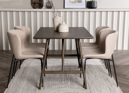 Venture Home Modesto & Kaseidon Matstolar 2-pack Beige + Rektangulära Matbord 120 x 80 Mörkbrun