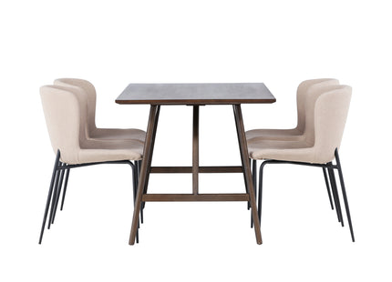 Venture Home Modesto & Kaseidon Matstolar 2-pack Beige + Rektangulära Matbord 120 x 80 Mörkbrun
