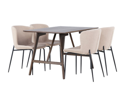 Venture Home Modesto & Kaseidon Matstolar 2-pack Beige + Rektangulära Matbord 120 x 80 Mörkbrun