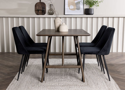 Venture Home Kaseidon & Night Rektangulära Matbord 120 x 80 Mörkbrun + Matstolar 2-pack Svart