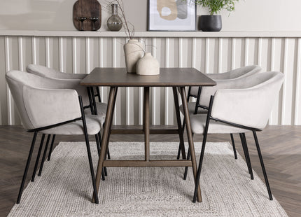 Venture Home Kaseidon & Evelina Rektangulära Matbord 120 x 80 Mörkbrun + Matstolar 2-pack Grå