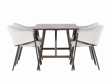 Venture Home Kaseidon & Evelina Rektangulära Matbord 120 x 80 Mörkbrun + Matstolar 2-pack Grå