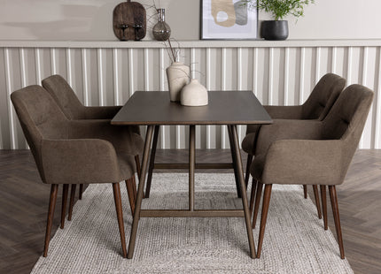 Venture Home Kaseidon & Tomorrow Rektangulära Matbord 120 x 80 Mörkbrun + Matstolar 2-pack Brun