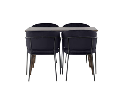 Venture Home Kaseidon & Selma Rektangulära Matbord 120 x 80 Mörkbrun + Matstolar 2-pack Svart