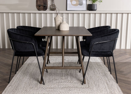 Venture Home Kaseidon & Selma Rektangulära Matbord 120 x 80 Mörkbrun + Matstolar 2-pack Svart