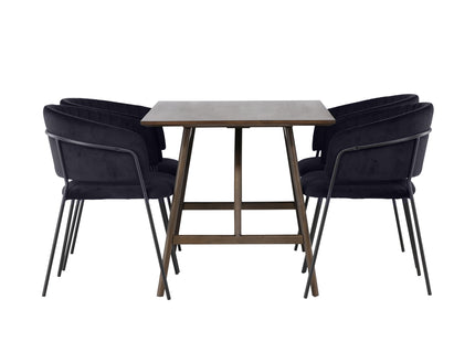 Venture Home Kaseidon & Selma Rektangulära Matbord 120 x 80 Mörkbrun + Matstolar 2-pack Svart