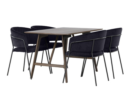 Venture Home Kaseidon & Selma Rektangulära Matbord 120 x 80 Mörkbrun + Matstolar 2-pack Svart